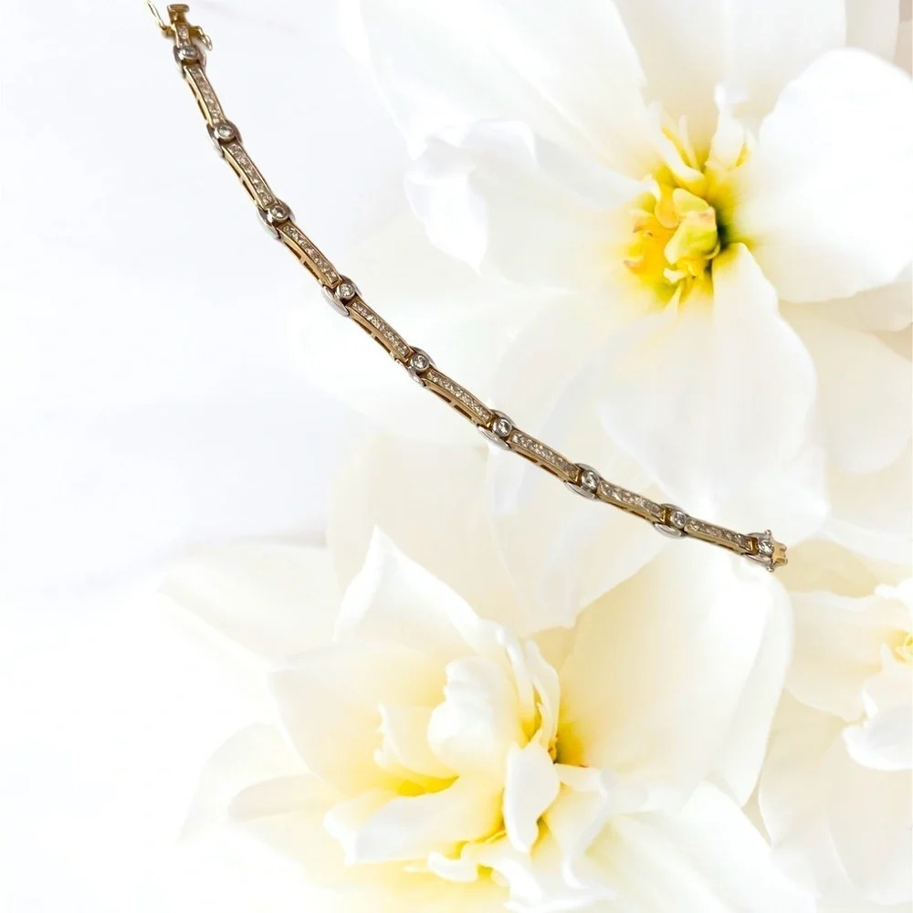 Simulated Diamond Princes Cut Rectangle Link Ster… - image 1